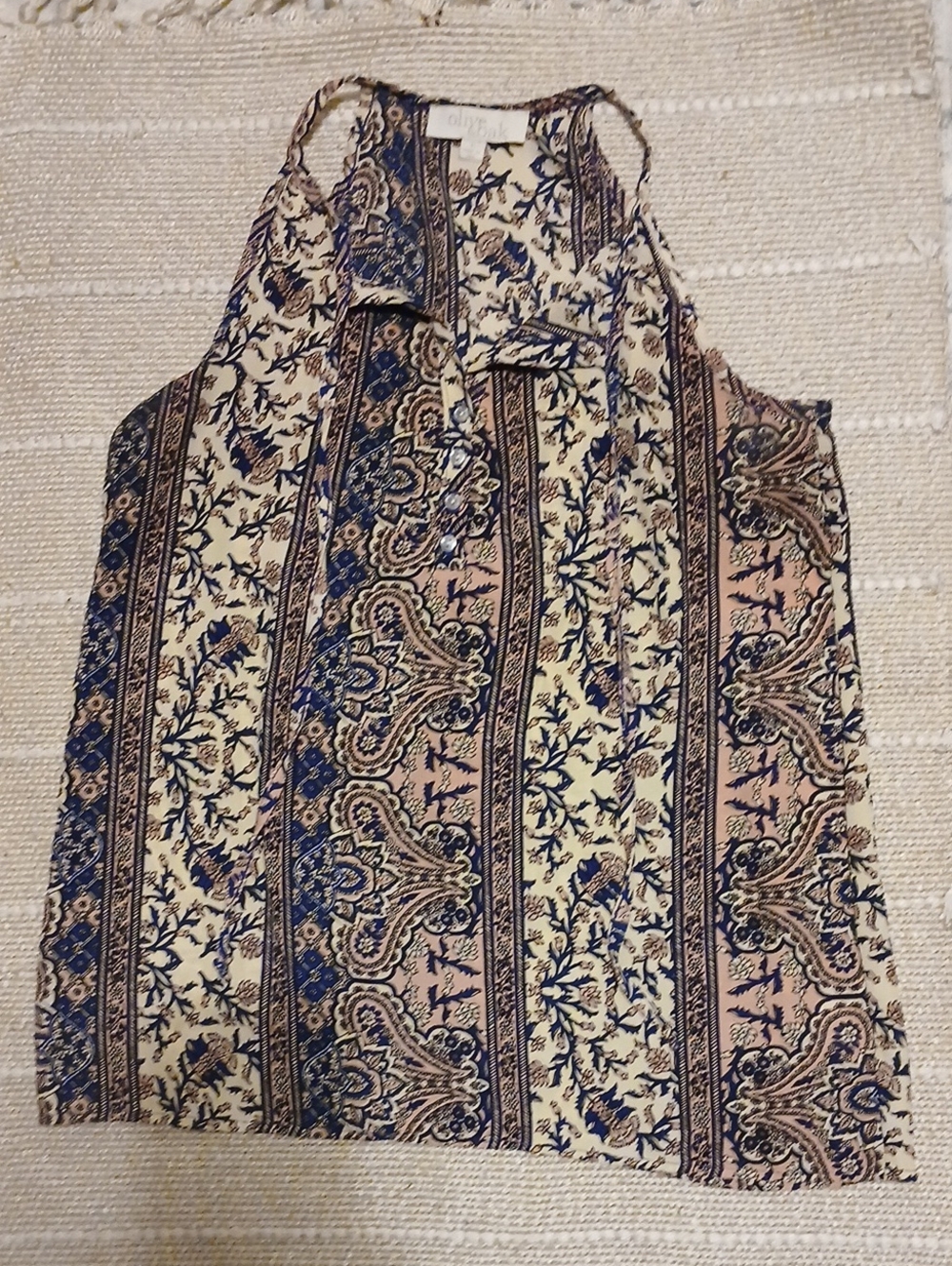 Olivia Moon Cream, Navy & Blush Paisley Tank Blouse